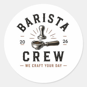 Sticker Rond ☕ Équipe de Barista Logo pour le Personnel de Café