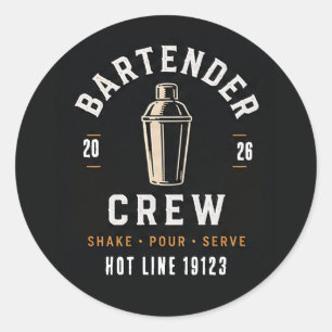 Sticker Rond 🍸 Équipe de barman tenue de personnel de bar 🍸