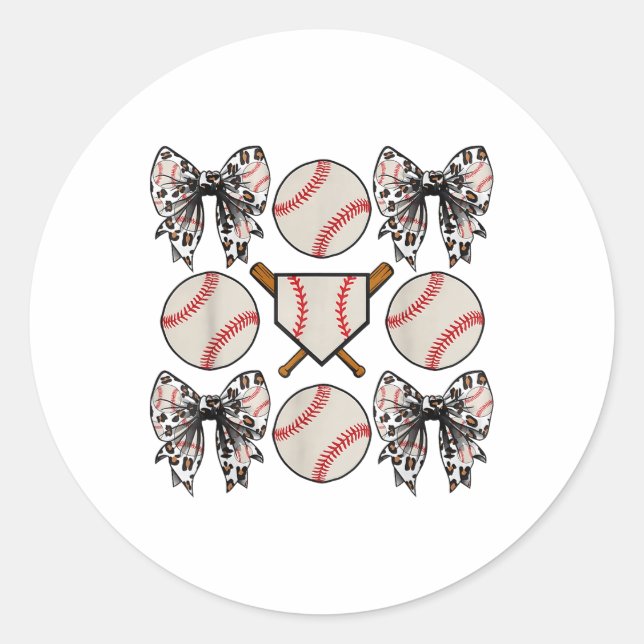 Sticker Rond Équipe De Baseball Coquette Bow Pour Femmes Fille (Devant)