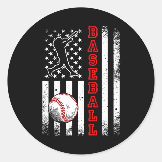 Sticker Rond Équipe de baseball du drapeau américain T-shirt de (Devant)