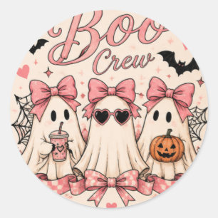 Sticker Rond Équipe de Boo rose Halloween Fantômes Filles migno