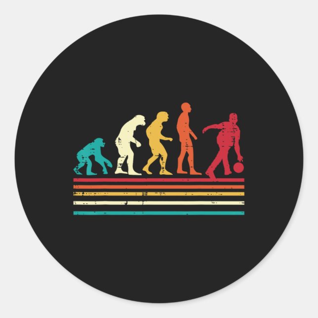 Sticker Rond Équipe de bowling rétro Bowler Evolution Hommes Fe (Devant)