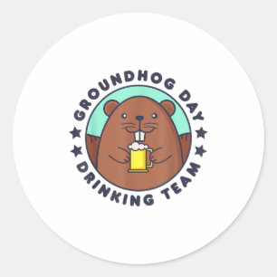 Sticker Rond Équipe de buveurs de la journée de la marmotte Hom