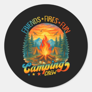 Sticker Rond Équipe de camping amusant feux amis Camp d'été Feu