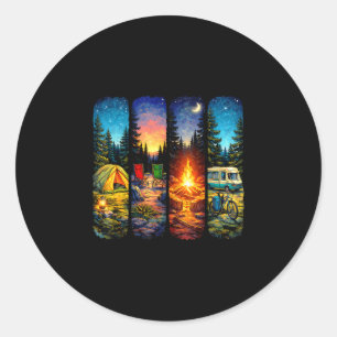 Sticker Rond Équipe de camping campeur va faire du camping en p