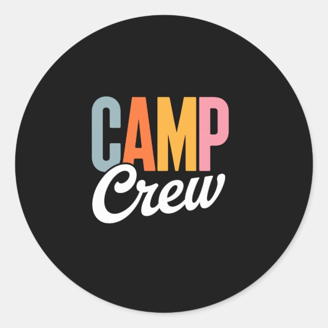 Sticker Rond Équipe de camping rétro été camping amis drôles (Devant)