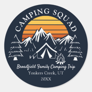 Sticker Rond Équipe de camping rétro Vacances en famille Road T