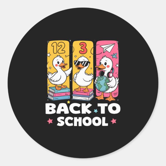 Sticker Rond Équipe de canard drôle de l'école premier jour d'é (Devant)