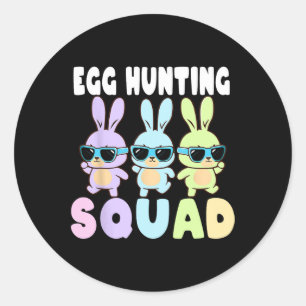 Sticker Rond Équipe de chasse aux oeufs Amusant lapins de Pâque
