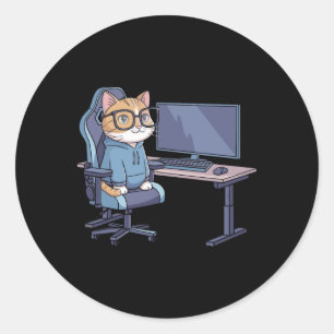 Sticker Rond Équipe de chat de joueur mème drôle 1