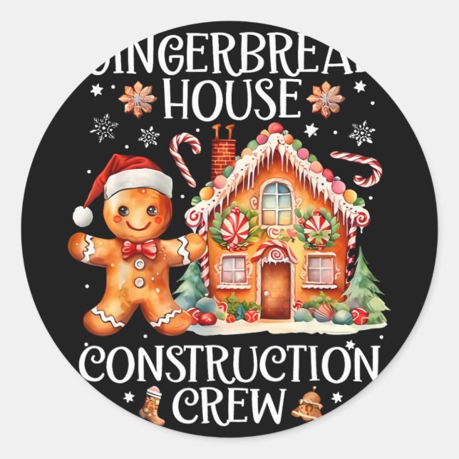 Sticker Rond Équipe de construction de maison en pain d'épices  (Devant)