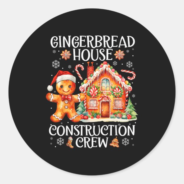 Sticker Rond Équipe de construction de maison en pain d'épices  (Devant)