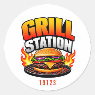 Sticker Rond 🔥 Équipe de cuisine de restaurant Grill Station �