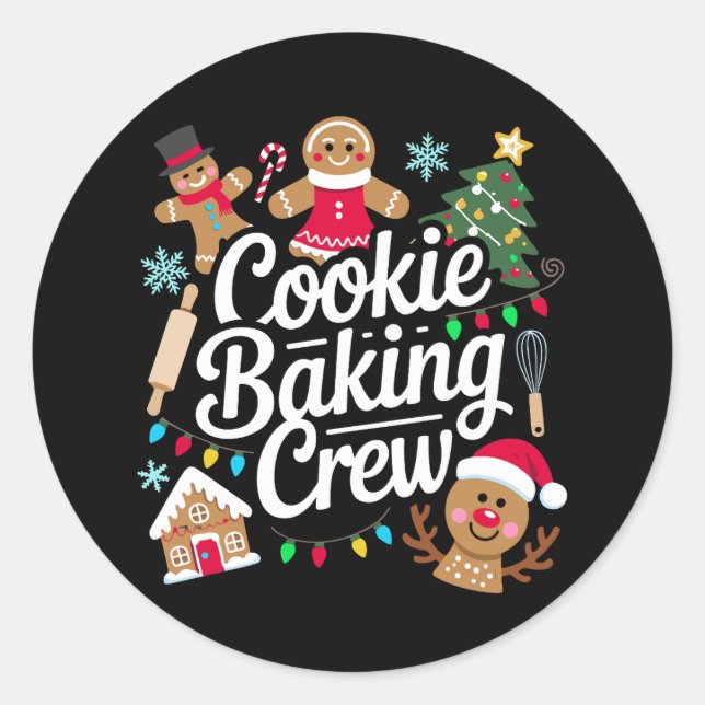 Sticker Rond Équipe de fabrication de biscuits de Noël Renne en (Devant)