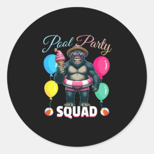 Sticker Rond Équipe de fête à la piscine singe drôle vacances d
