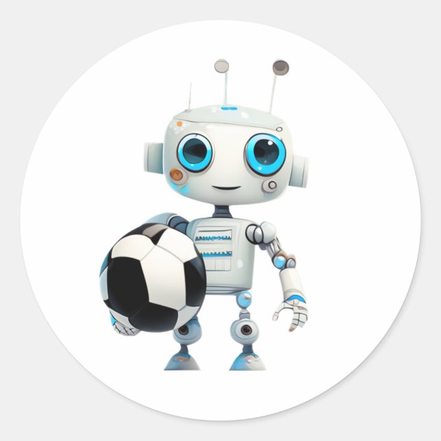 Sticker Rond Équipe de football robotique mignonne (Devant)