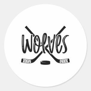 Sticker Rond Équipe de hockey des loups Mascotte école Esprit J