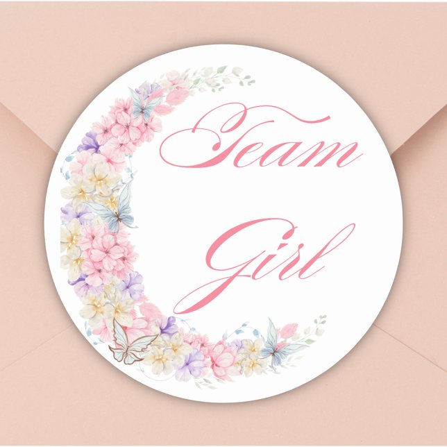 Sticker Rond équipe de lune rose pastel fille baby shower (Créateur téléchargé)