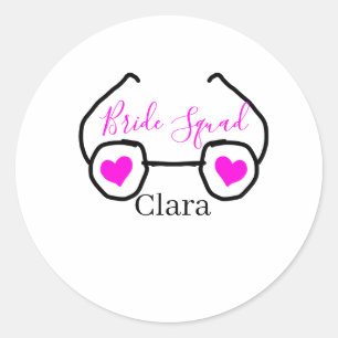 Sticker Rond Équipe de mariée lunettes de cœur rose noir demois