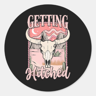 Sticker Rond Équipe de mariée Western Cowgirl Getting Hitched