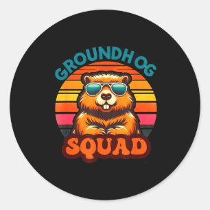 Sticker Rond Équipe de marmotte drôle Bonne fête de la marmotte