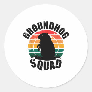 Sticker Rond Équipe de marmotte Rétro Style Coucher de soleil 