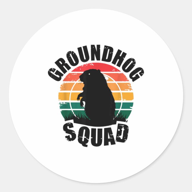 Sticker Rond Équipe de marmotte Rétro Style Coucher de soleil  (Devant)