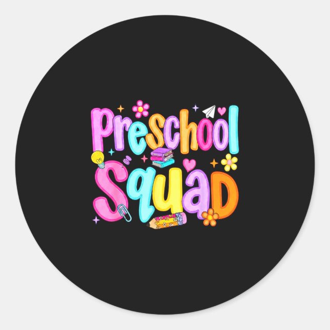 Sticker Rond Équipe de maternelle chic de retour à l'école mate (Devant)