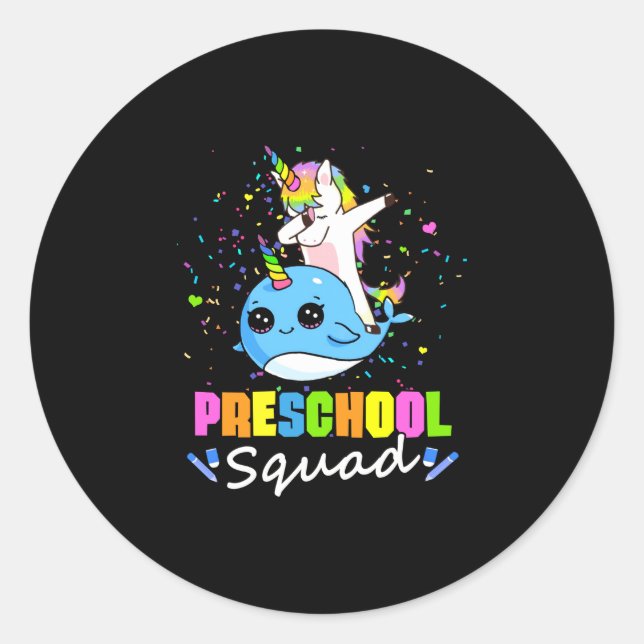Sticker Rond Équipe de maternelle licorne narval équipe pré-mat (Devant)