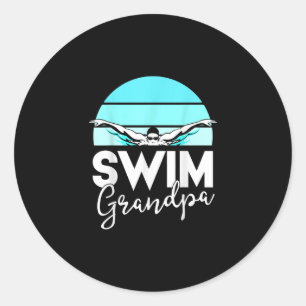 Sticker Rond Équipe de natation Grand-père Papa nage Rencontrer
