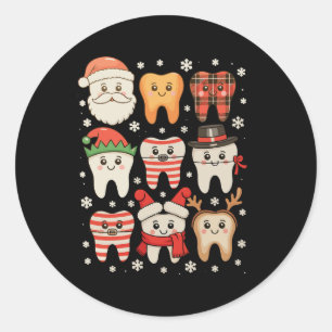 Sticker Rond Équipe de Noël dentaire Cute Dentiste Crew Xma