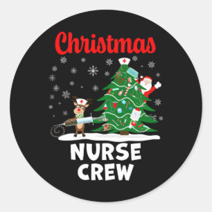 Sticker Rond Équipe de Noël des infirmières avec le Père Noël e