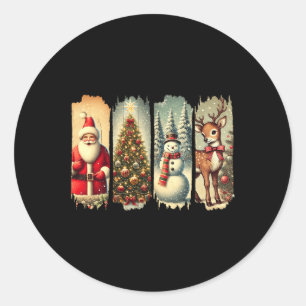 Sticker Rond Équipe de Noël rétro Père Noël Snowman Deer Xmas T