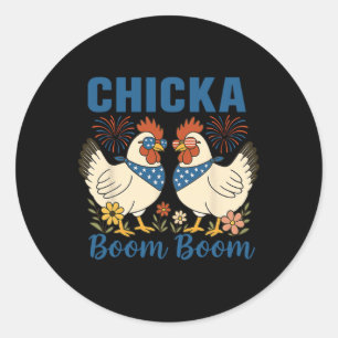 Sticker Rond Équipe de poulets Chicka Boom Boom Patriot 4 juill