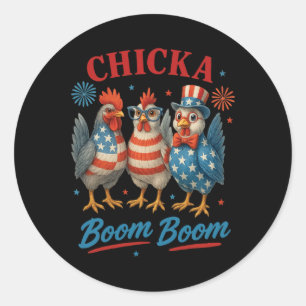 Sticker Rond Équipe de poulets Chicka Boom Boom patriote 4 juil