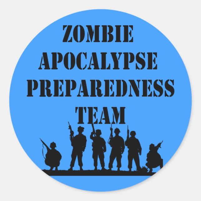Sticker Rond Équipe de préparation à l'apocalypse Zombie (Devant)