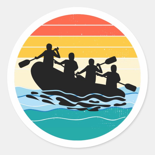 Sticker Rond Équipe de rafting Raft White Water Rafter Paddle R (Devant)