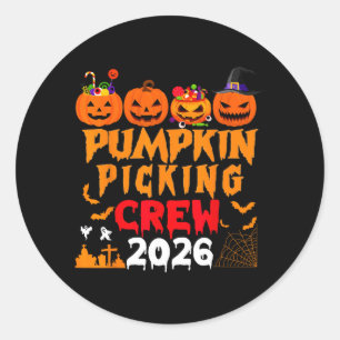 Sticker Rond Équipe de ramassage de citrouilles rétro Halloween