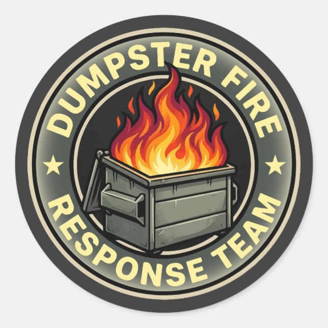 Sticker Rond Équipe de réponse drôle de feu de benne (Devant)