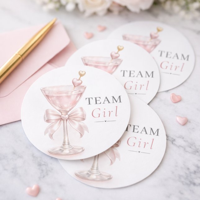 Sticker Rond Équipe de Révélation du Sexe Fille Martini Rose Co (Créateur téléchargé)