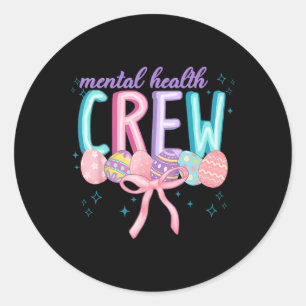 Sticker Rond Équipe de santé mentale de Pâques Coquette Bow Œuf
