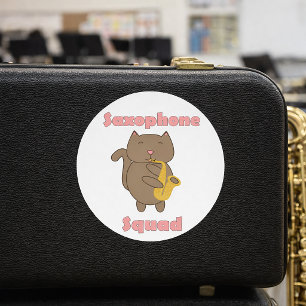 Sticker Rond Équipe de saxophone Chat Kawaii Mignon Rose