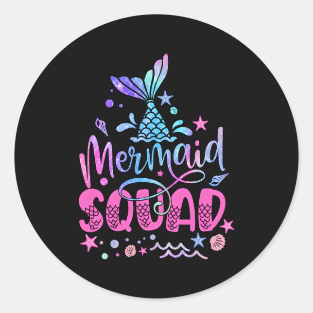 Sticker Rond Équipe De Sirène De La Queue De Sirène De Famille (Devant)