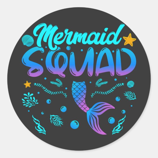 Sticker Rond Équipe De Sirène De L'Anniversaire (Devant)