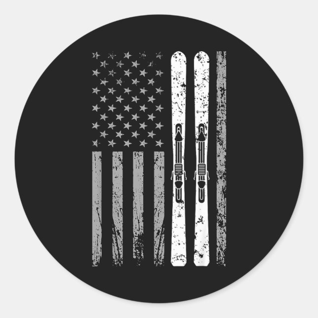 Sticker Rond Équipe de ski de descente 4 juillet drapeau améric (Devant)