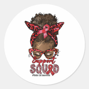 Sticker Rond Équipe de soutien Afro Messy Bun Leopard Sickle Ce