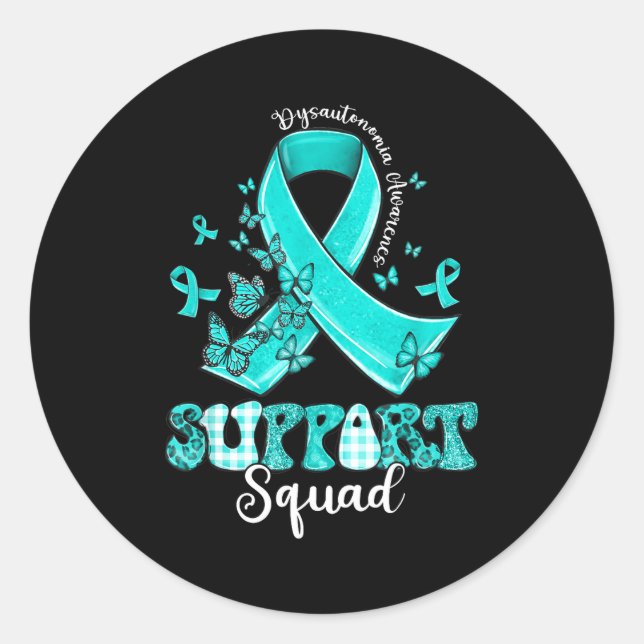 Sticker Rond Équipe de soutien Ruban sarcelle Papillon Dysauton (Devant)