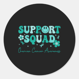 Sticker Rond Équipe de soutien super Turquoise Ribbon Cancer ov