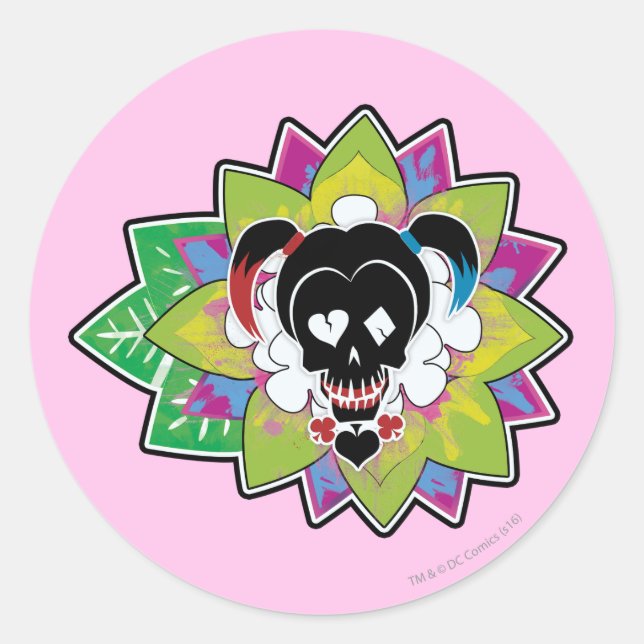Sticker Rond Équipe de suicide | Harley Quinn Crâne tatouage (Devant)
