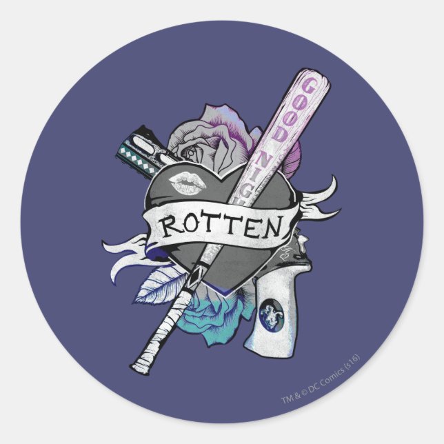 Sticker Rond Équipe de suicide | Harley Quinn "Rotten" Tattoo A (Devant)